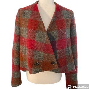 THAKOON Wool Blend Plaid Jacket with Peplum Back Detail